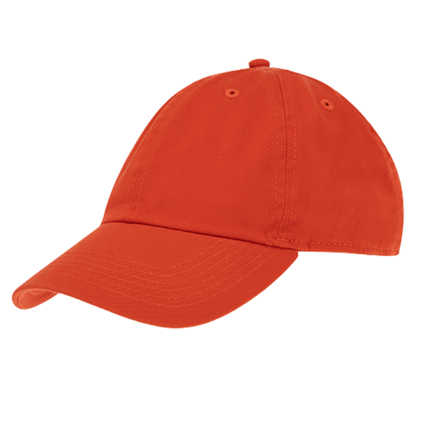 A bright red baseball cap lies on a flat surface with its brim facing forward showcasing a simple design and texture typical of casual headwear in a neutral environment