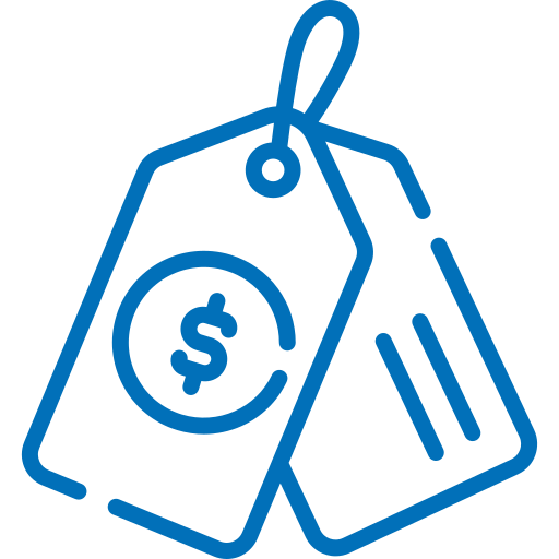 Two price tags are displayed together with one tag showing a dollar symbol and a string for attaching. The setting suggests a retail or pricing context.
