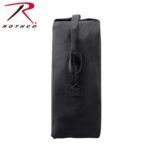 A tall black storage bag stands upright with a handle on top its smooth surface shows no markings or designs and is designed for compact and organized carrying of items.