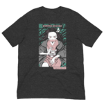 A dark t-shirt features a stylized illustration of a character with long hair wearing a kimono holding a bamboo muzzle in a fierce pose against a vibrant background. Text present includes "KANAMDO NEZUKO" and additional Japanese characters.