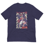 A graphic t-shirt features an animated character in a dynamic pose surrounded by colorful swirling elements text includes Japanese characters and the title "アッパームーン3" at the top and "思感" at the bottom
