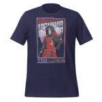 A navy blue t-shirt features an illustration of a character in red armor with black hair and a hand gesture. Text includes "NARUTO SHIPPUDEN" and "うちはマダラ" in Japanese.