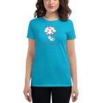 A blue t-shirt features a cartoon cat surrounded by hearts and the text Happy Valentine's Day  showcasing a festive design ideal for the occasion.