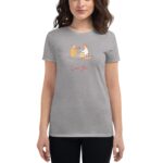 A gray t-shirt features an illustration of a couple sharing a moment with a gift while seated on the ground with a few boxes nearby below the text Love You.