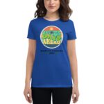 A person wearing a blue t-shirt displays a graphic design featuring the text "BETTER DAYS AHEAD" with an illustration of a sun and layered colors below. The shirt includes "HAPPY ST. PATRICKS 2024" and clovers.