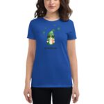 A blue t-shirt features a cartoon gnome wearing a green hat with a buckle and white beard surrounded by shamrocks with the text St. Patrick's Day below the gnome