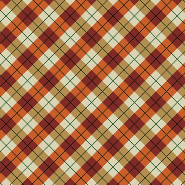 A fall plaid bandana in red, yellow, and green colors, made in the USA, measuring 22x22 inches, sold as a single piece.
