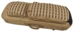 A tactical bag is laying flat with two padded compartments on top featuring a grid pattern and black accents the bag is designed for secure transportation of equipment and gear.
