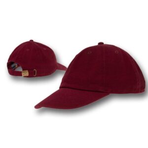 A burgundy baseball cap with a curved visor is displayed from multiple angles against a plain white background highlighting its corduroy texture and an adjustable strap at the back.