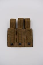 A tactical pouch features three webbed loops for securing items. It is constructed from durable fabric and is set against a plain white background  enhancing visibility.