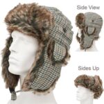 Trapper Hat Patterns - Faux Fur - Wool Blend - Olive Plaid, 72pcs - Case
