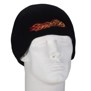 Flaming Chopper Embroidered Black Beanie