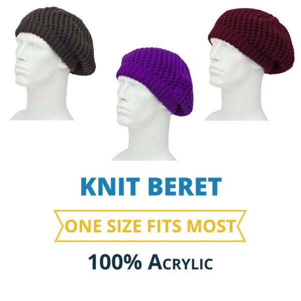 Womens Knit Beret - Ribbed Trim - Acrylic - Imported