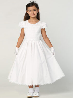 SP178 White First Communion Dress Smocked cotton