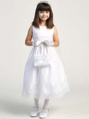 SP184 White First Communion Dress Tulle with corded embroidery & sequins