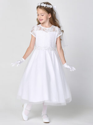 SP190 White First Communion Dress Lace and Tulle