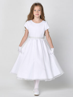 SP200 White First Communion Dress Satin & Crystal organza