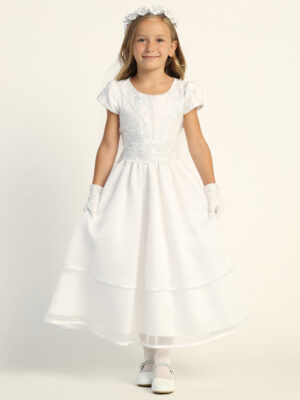 SP205 White First Communion Dress Embroidered tulle with sequins