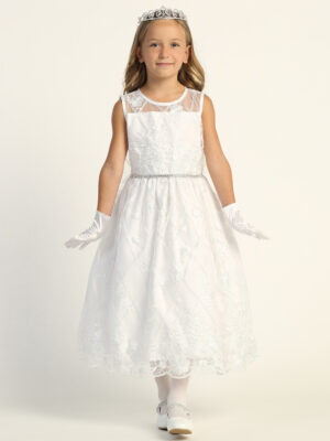 SP206 White First Communion Dress Embroidered tulle with sequins