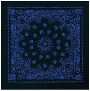 Khaki Western Paisley Bandana – Extra-Large 27” X 27" - Black / Blue