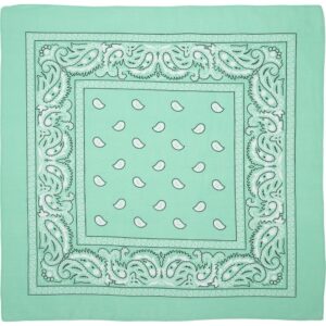 Classic Paisley Bandana Imported, 14X14, 12 Pieces, Mint Green