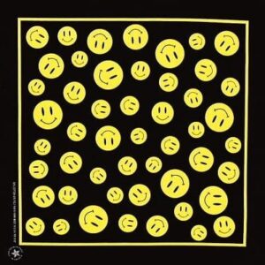 Smiley Faces on Black Bandana - 22x22 Inch - 12 pieces