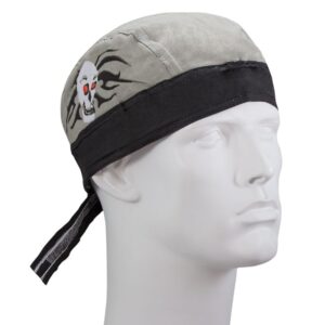 Grey and Black Doo Rag with Skull on Side Head Wrap - 12 pieces
