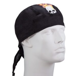 Black Doo Rag with Skull with Flaming Trail Head Wrap - 12 pieces