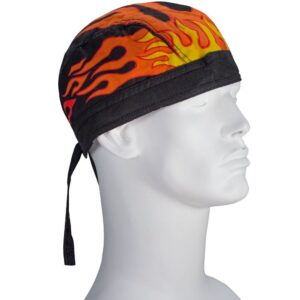 Black Doo Rag with Flames from the Front Head Wrap - 12 pieces