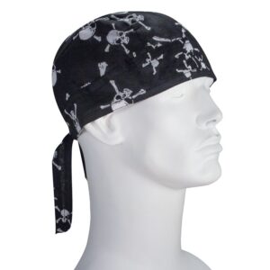 Tossed White Skulls and Crossbones on Black Doo Rag - 600pcs/Case