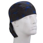 Tossed Blue Skulls and Crossbones on Black Doo Rag - 12 pieces