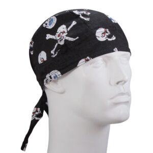 Various Tossed Skulls on Black Doo Rag - 12 pieces