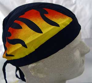 Black Doo Rag with Side Flames Head Wrap - 12 pieces
