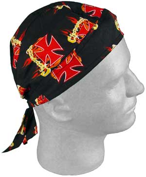 Flaming Red Maltese Cross Choppers Head Wrap - 1 piece