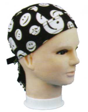 White Smiley Face Print on Black Doo Rag - 600pcs/Case