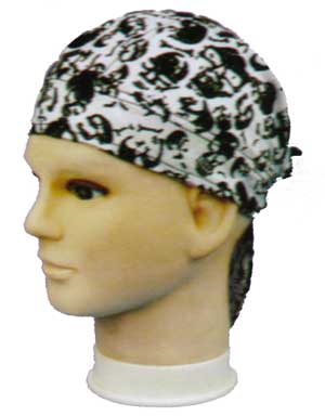 Tossed Black Skulls on White Doo Rag - 12 pieces