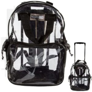 Clear PVC Plastic Backpack on Wheels - Black Trim - L=13.25 x W=16 x D=6" - 6pcs - Case