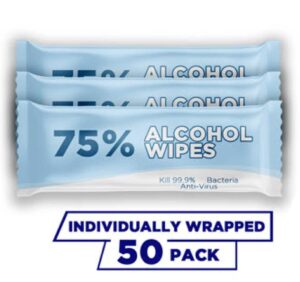 50 Individually Wrapped Alcohol Wipes - Unscented - 75 Percent - single-pack-50-wipes