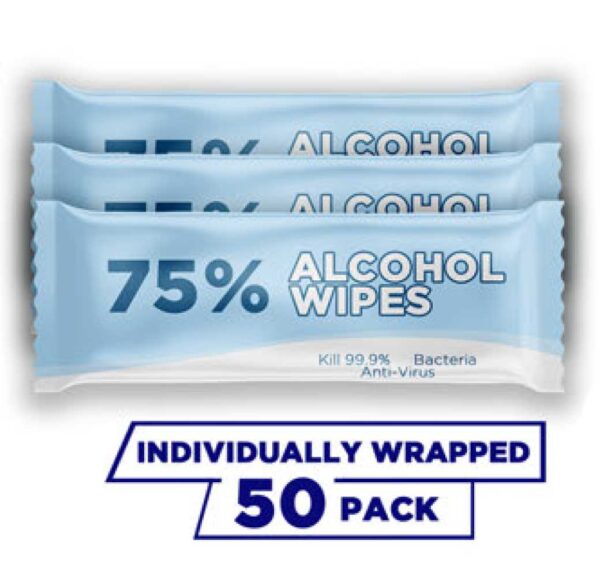 50 Individually Wrapped Alcohol Wipes - Unscented - 75 Percent - single-pack-50-wipes