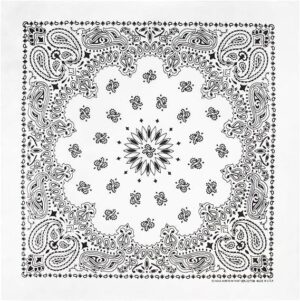 Western Paisley Bandana - Made In Usa , 22X22, 1 Piece, White