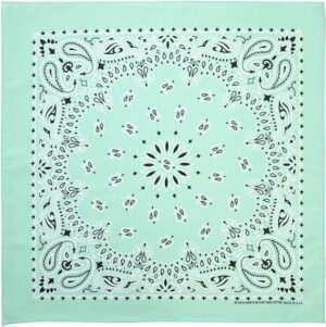 Western Paisley Bandana - Made In Usa , 22X22, 1 Piece, Mint Green