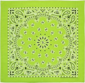 Western Paisley Bandana - Made In Usa , 22X22, 1 Piece, Lime Green