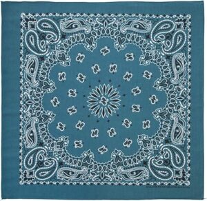 Western Paisley Bandana - Made In Usa , 22X22, 1 Piece, Mirage Blue