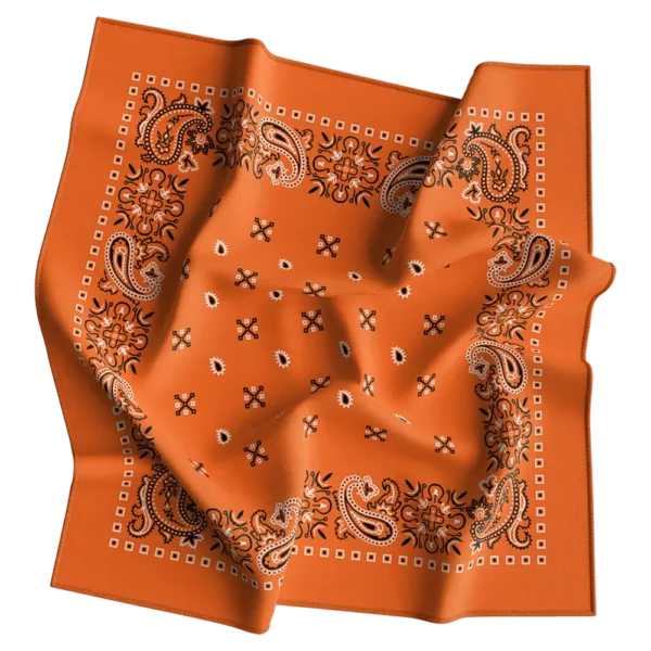 Square Paisley Bandana Imported, 22X22, 1 Piece, Orange