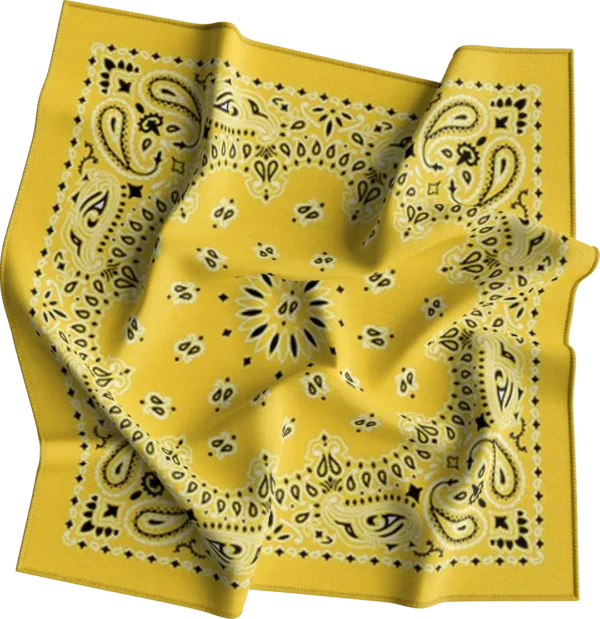 12 pieces, CM Western Paisley Bandanas in Bulk Imported 100% cotton, Lemon, 22" x 22"