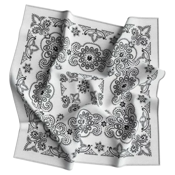 White, CM Texas Paisley Bandanas Imported 100% Cotton, 1 piece, 27" x 27"