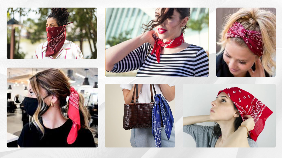collage of bandana showcasing different style and usage