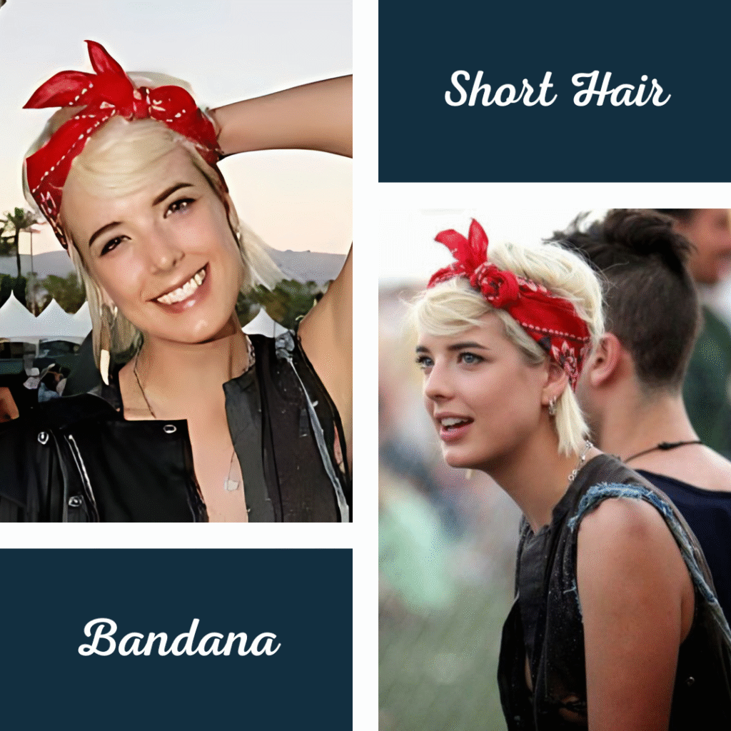 a collage of a woman with a bandana