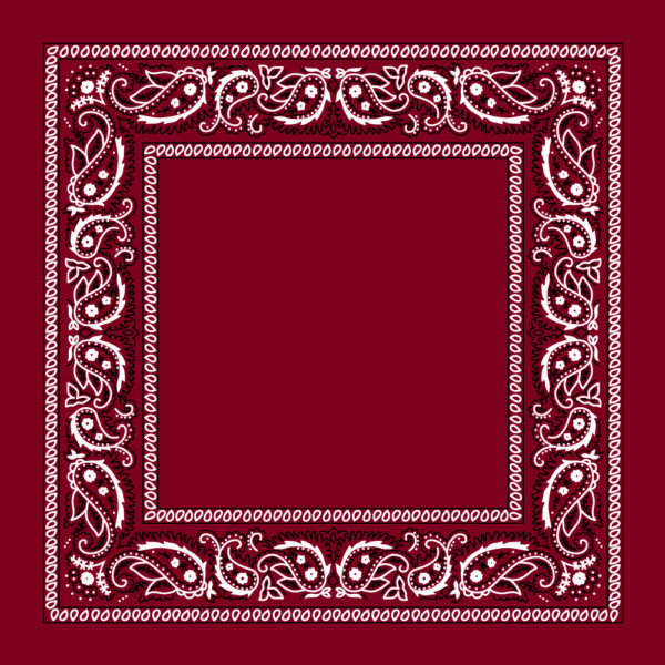 1 piece, Open Center Paisley Bandana Imported 100% Cotton, Burgundy / Wine, 22" x 22"