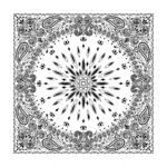 600pcs/Case, Circular Burst Paisley Bandana Imported 100% Cotton, White, 22" x 22"